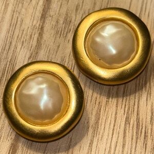 Vintage Givenchy Faux Pearl Gold Tone Clip On Earrings